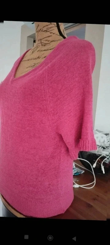 In extenso fuchsia pink short sleeve XS sweater – Women's lightweight V-neck knit – photo 6